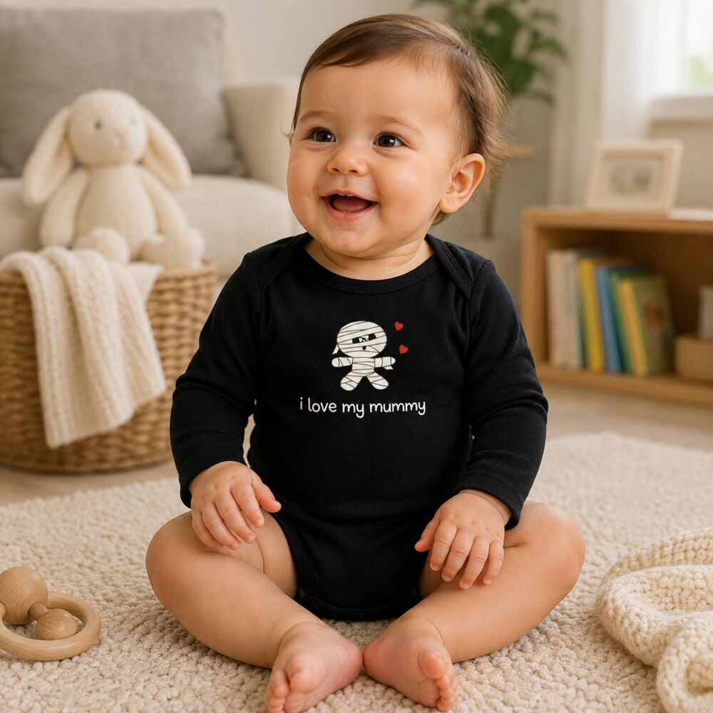 Glow in the Dark Baby Bodysuit I Love My Mummy Newborn Black Topsville Cotton